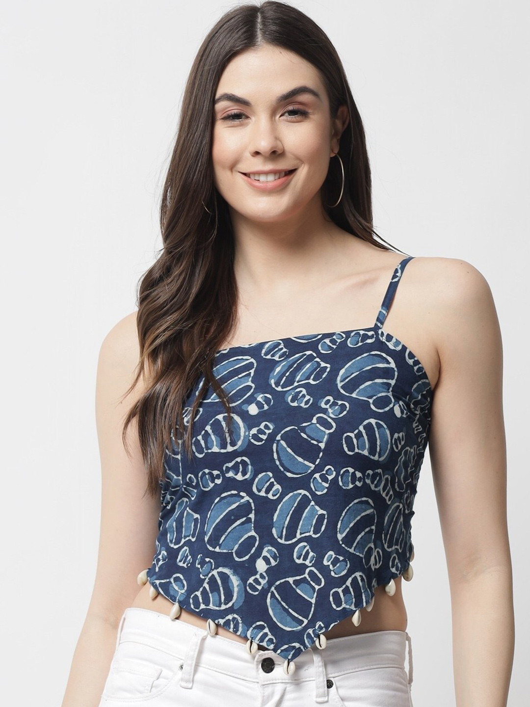 Popwings Bagru Block Printed Smocking Pure Cotton Crop Top