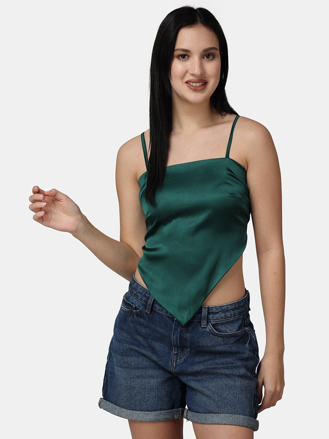Popwings Shoulder Straps Scarf Knot Satin Crop Top