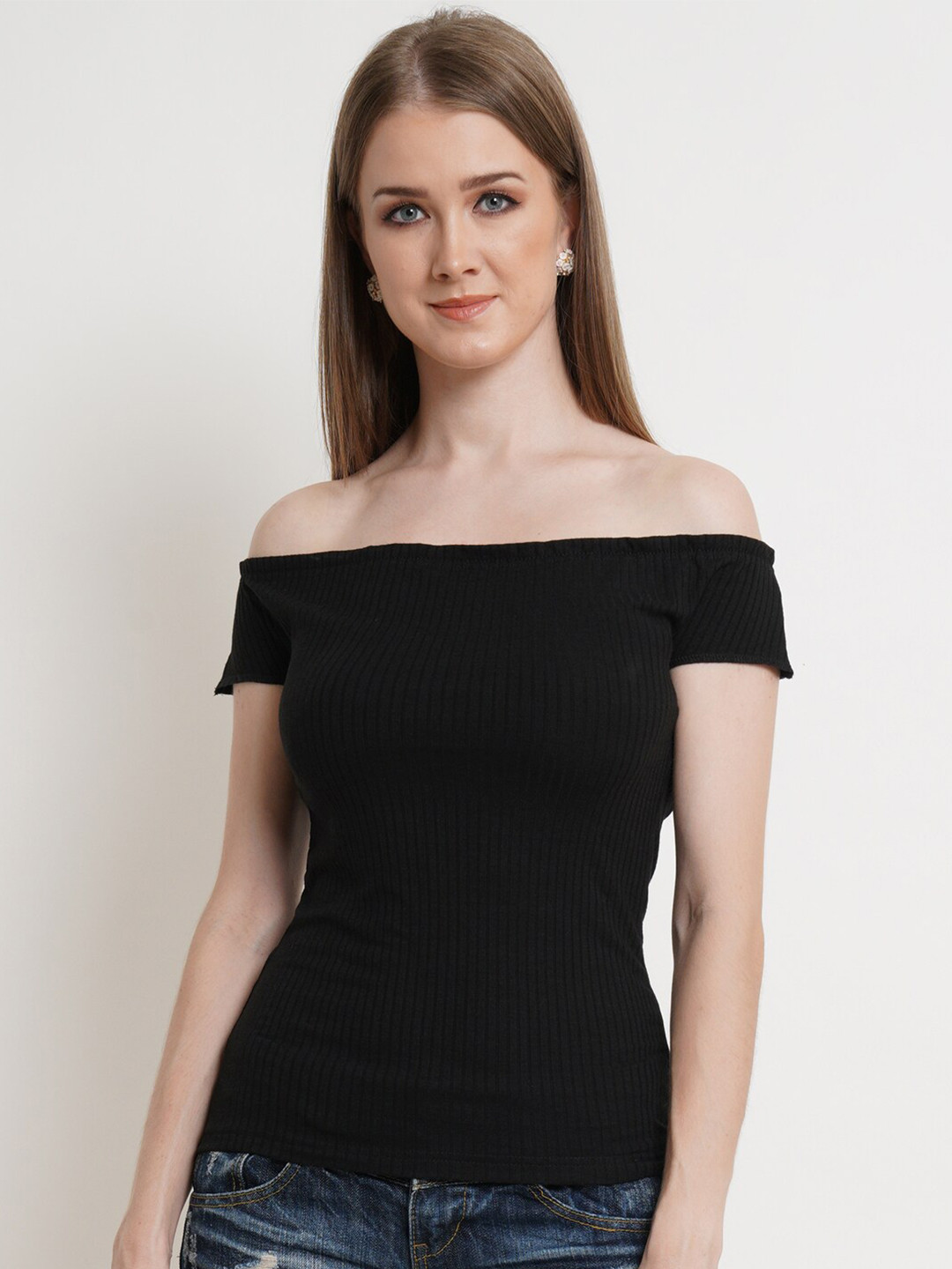 Popwings Off-Shoulder Ribbed Bardot Top
