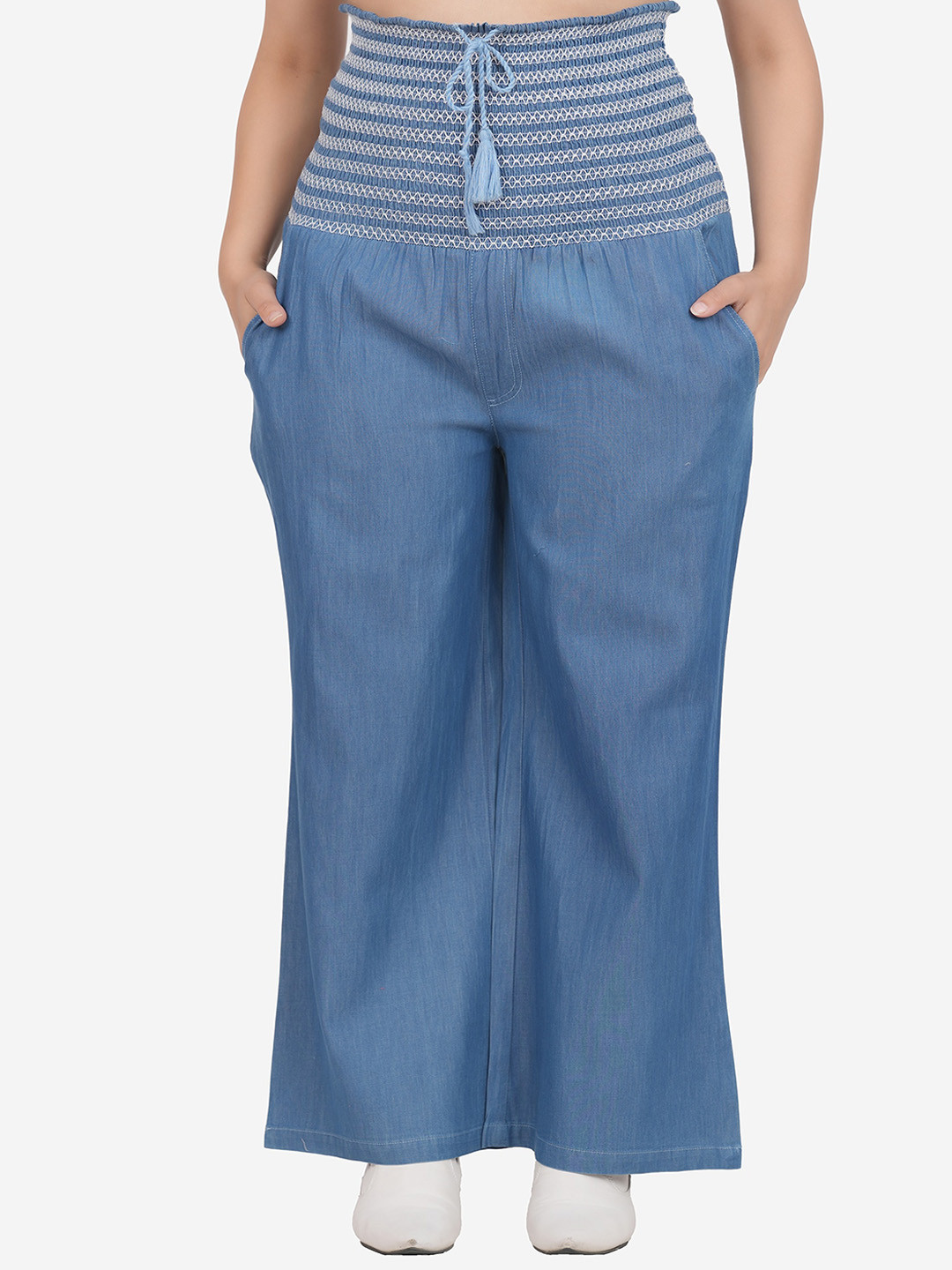 SUMAVI-FASHION Women Organic Cotton Denim Parallel Trousers