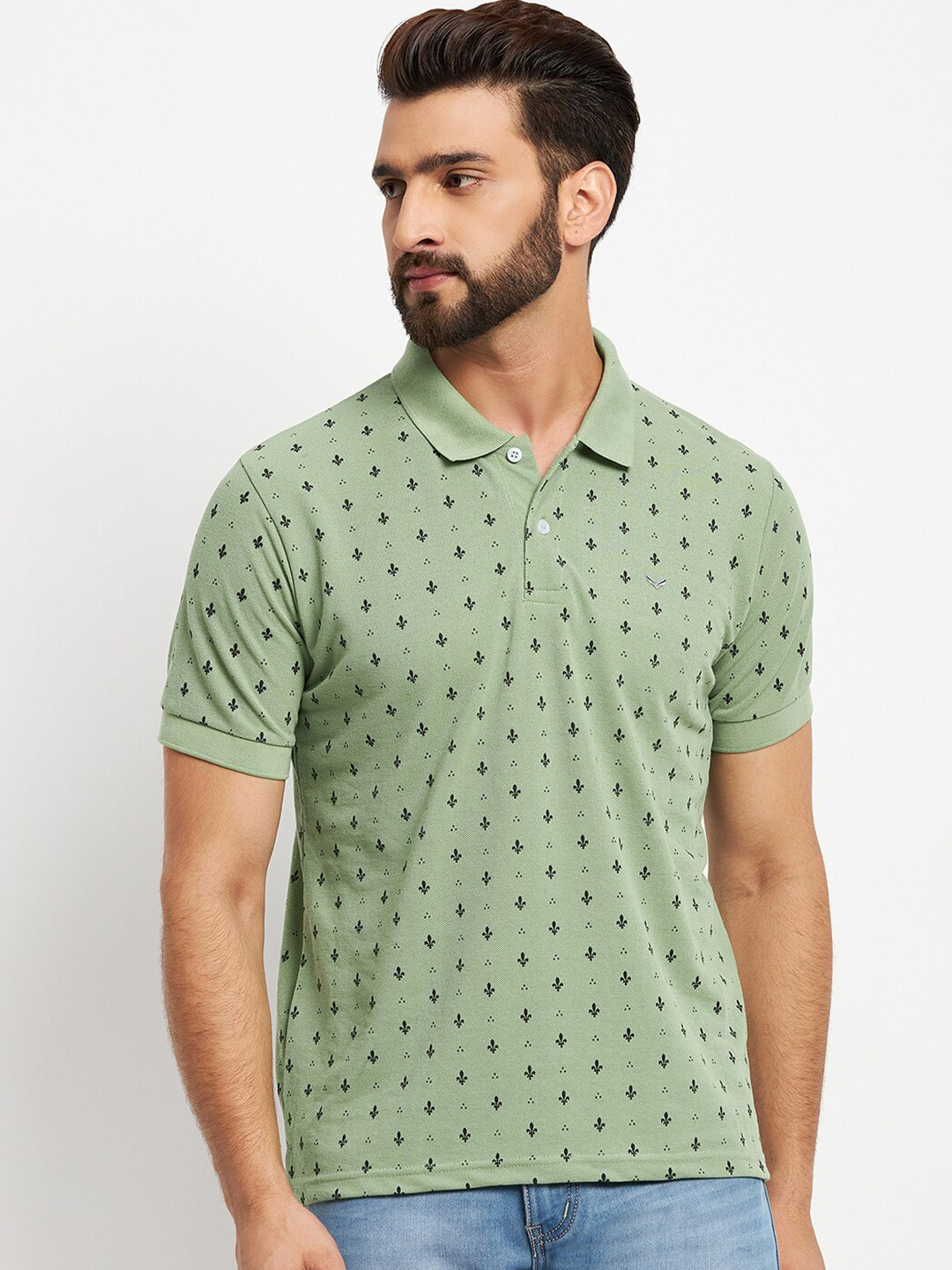 VERO AMORE Micro Ditsy Printed Polo Collar Cotton T-Shirt