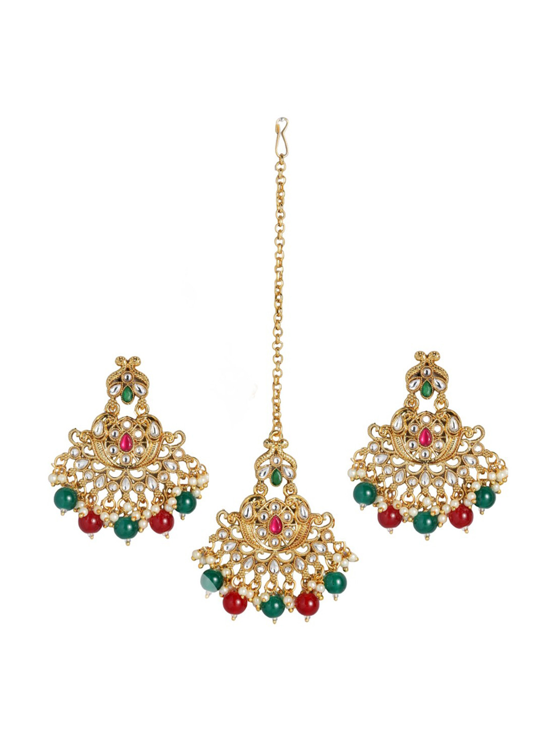 Kord Store Gold-Plated Kundan Earrings & Mangtikka