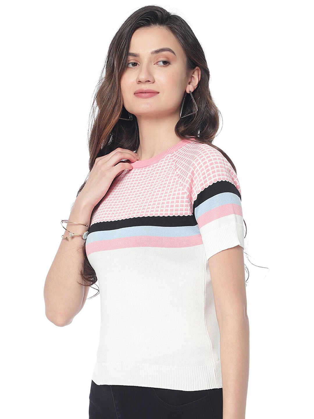 HSR Round Neck Horizontal Striped Fitted Top