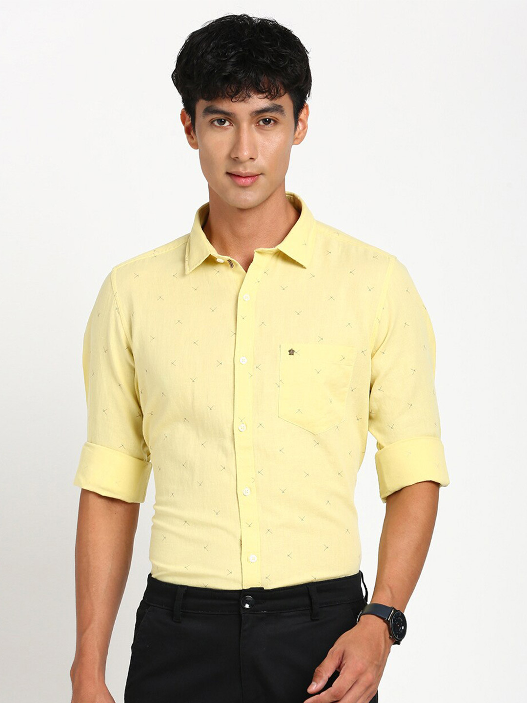 Turtle Relaxed Slim Fit Micro Ditsy Printed Cotton Linen Casual Shirt