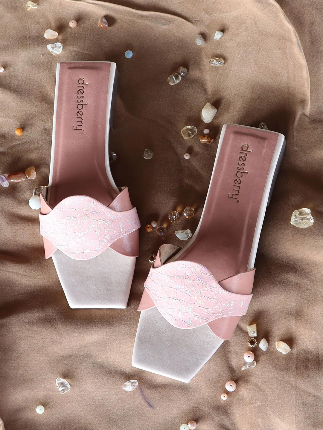 DressBerry Peach-Coloured And Tan Brown Textured Open Toe Flats