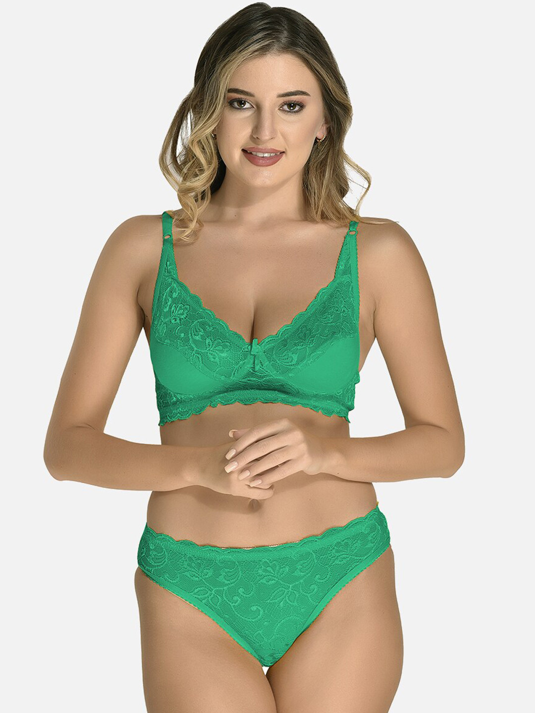 StyFun Self Designed Lace Lingerie Set LS_Iten_Set_Green_B