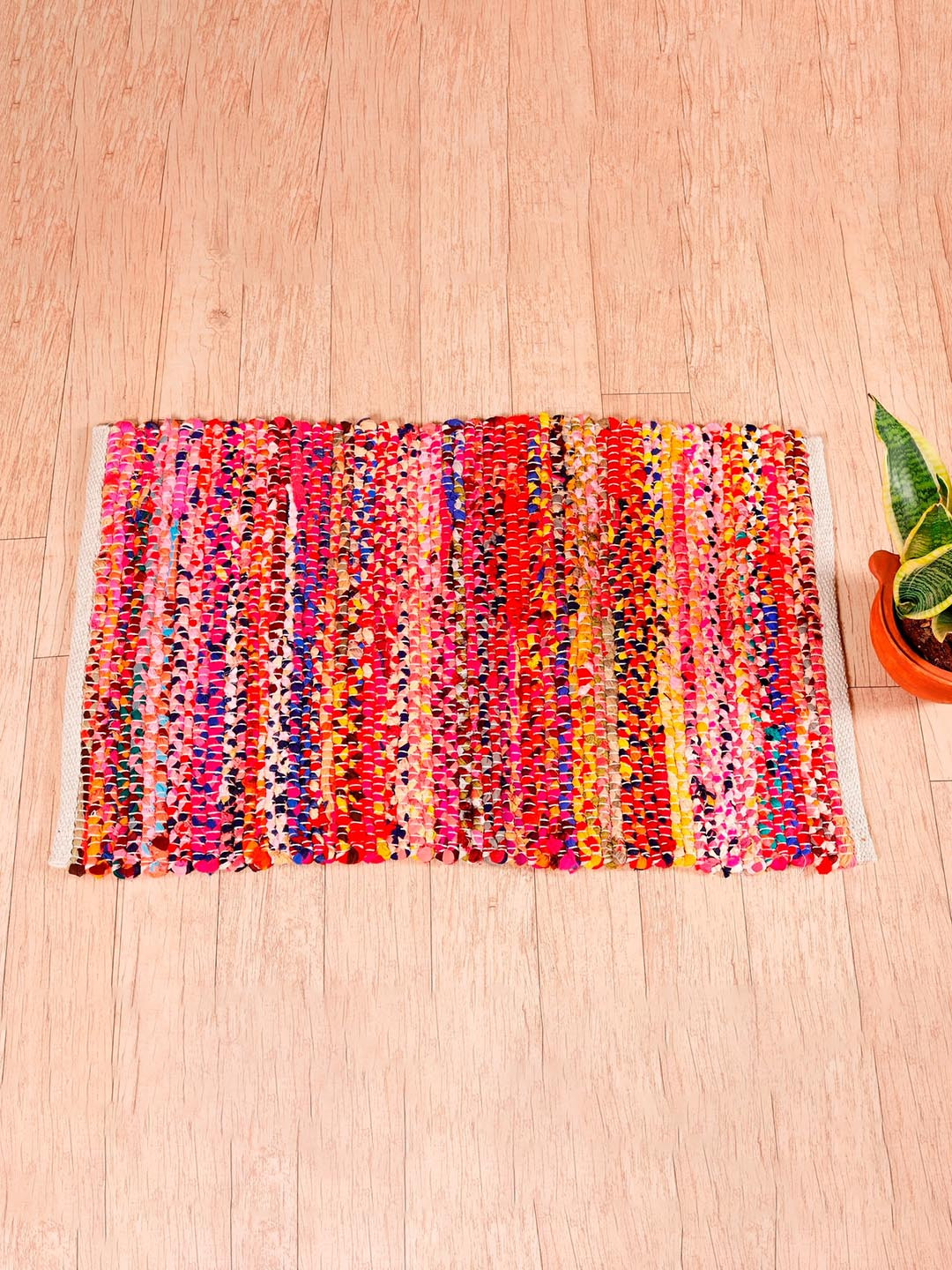 HANDICRAFT PALACE  Red & Pink Braided Cotton Rectangular Carpet
