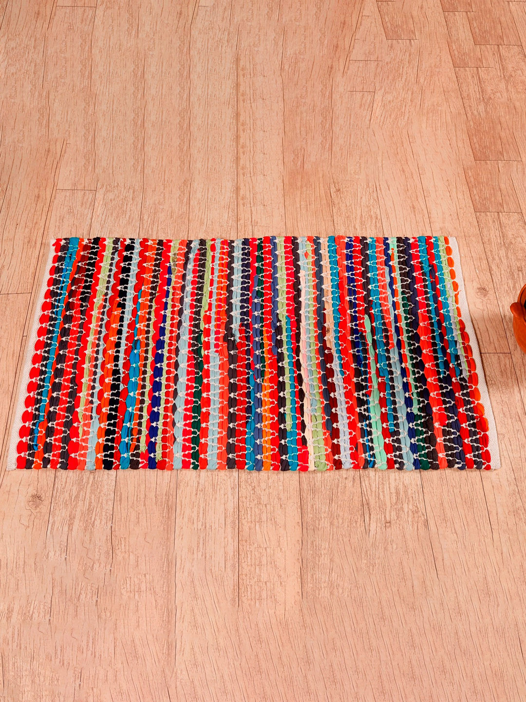 HANDICRAFT PALACE Red & Black Self Design Braided Cotton Carpet