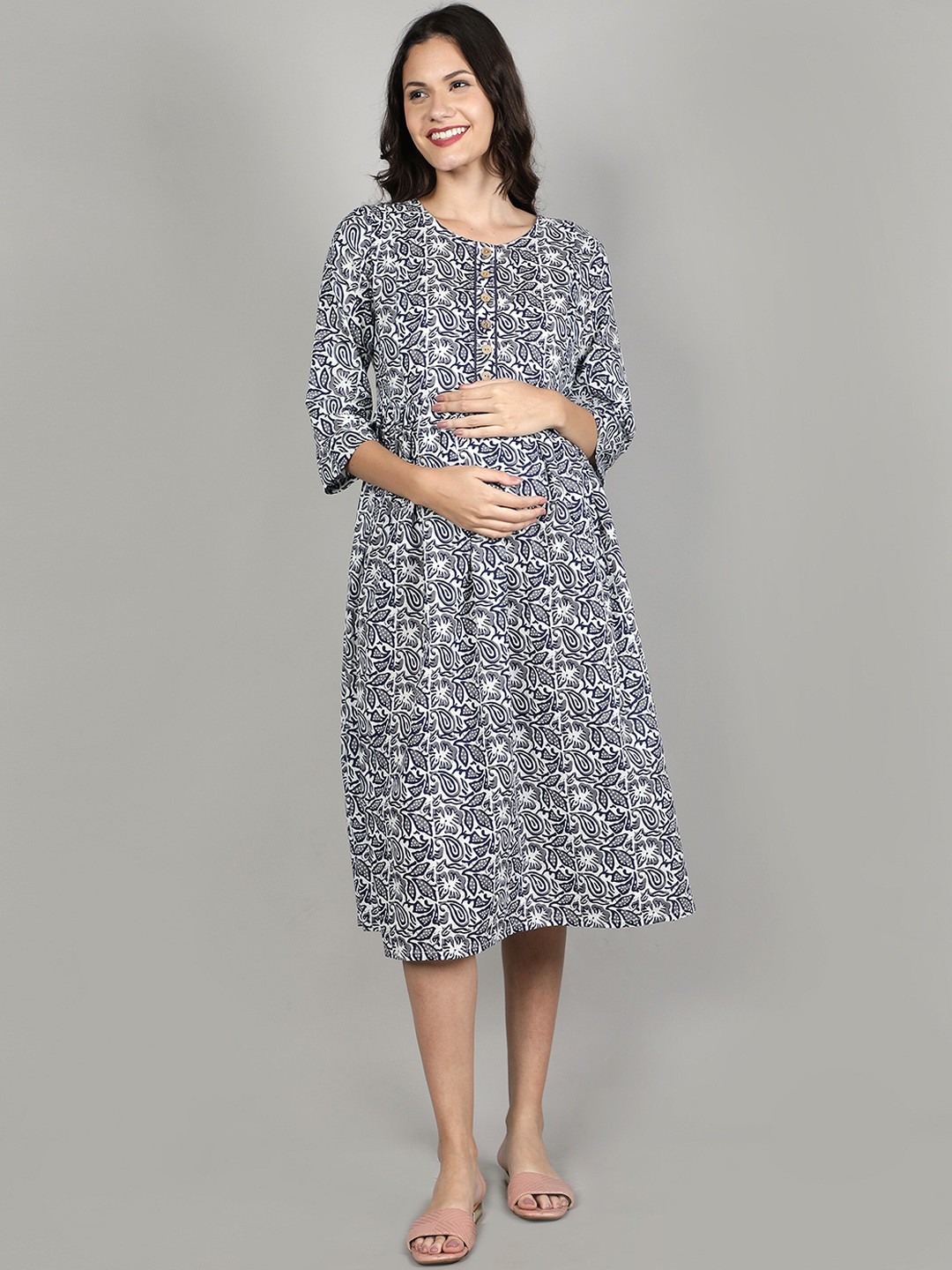 Cot'N Soft Floral Printed Maternity Fit & Flare Ethnic Dress