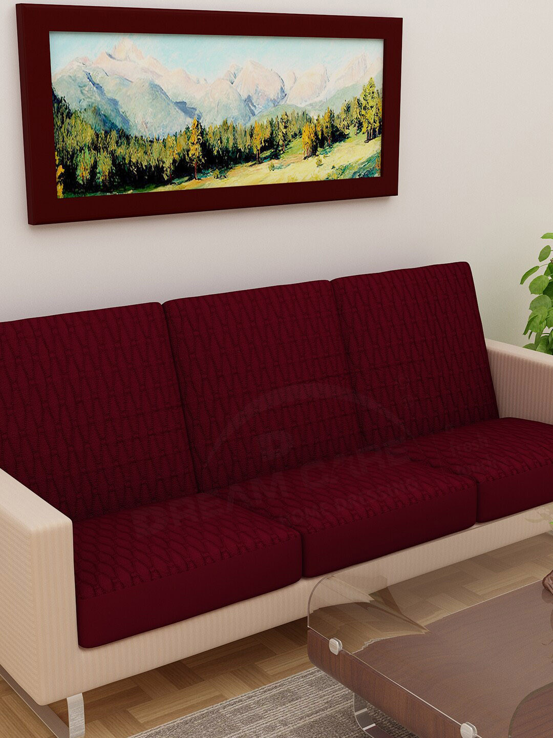 DREAM CARE Maroon Quilted 3 Seater 3-Layered Sofa Cover