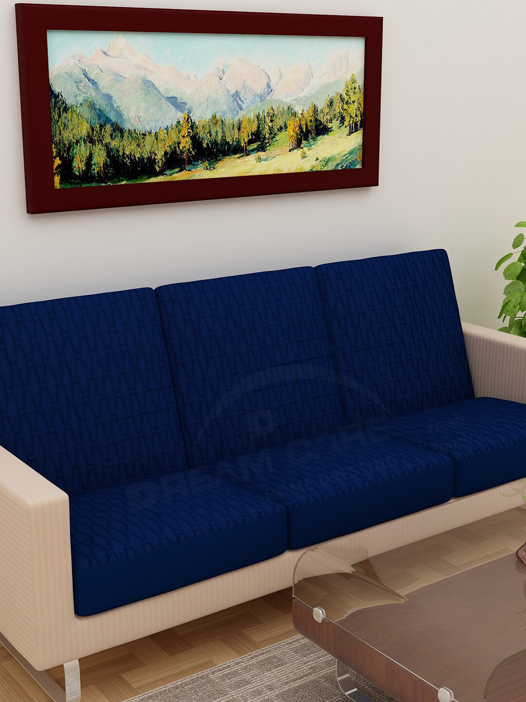 DREAM CARE Blue Quilted 3 Seater 3-Layered Sofa Cover