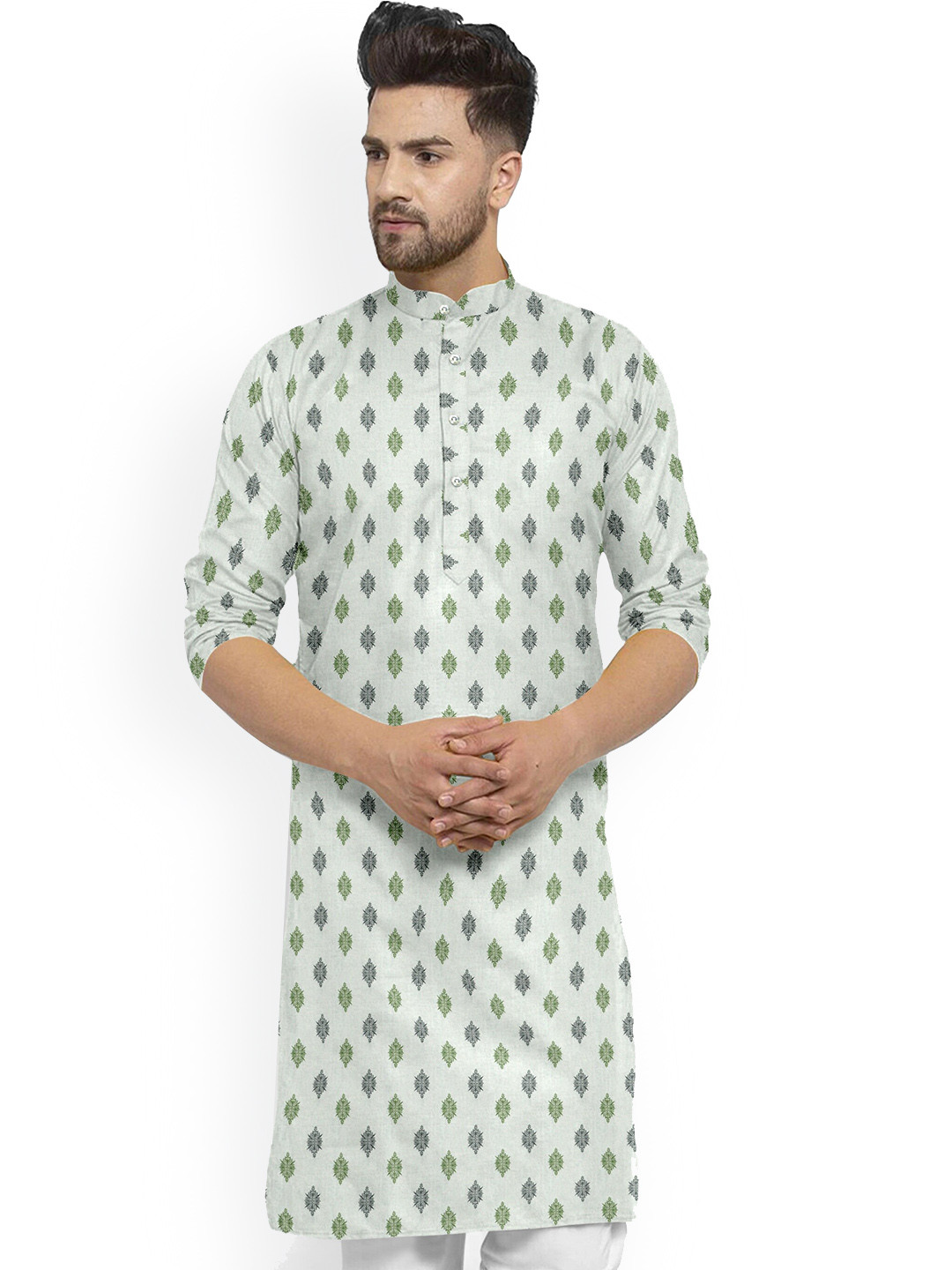 Shiv Leela Cotton Ethnic Printed Band Collared Kurta