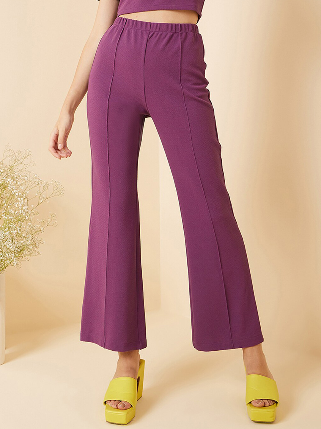 RARE Women Purple High-Rise Plain Bootcut Trousers
