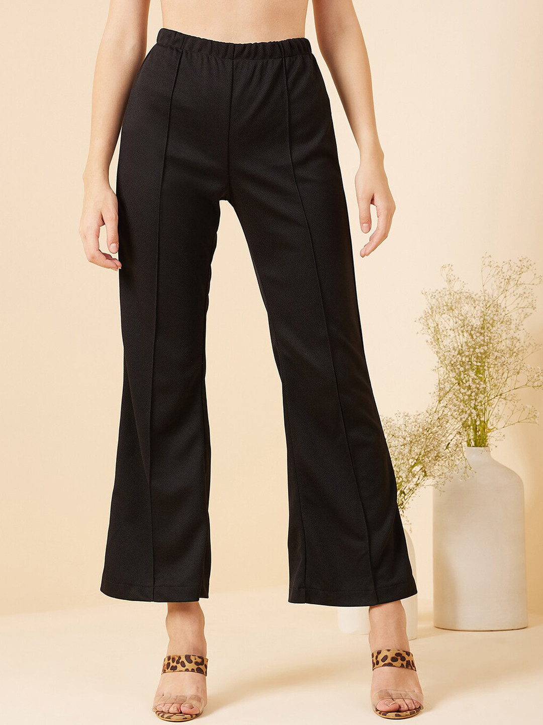 RARE Women Black High-Rise Plain Bootcut Trousers
