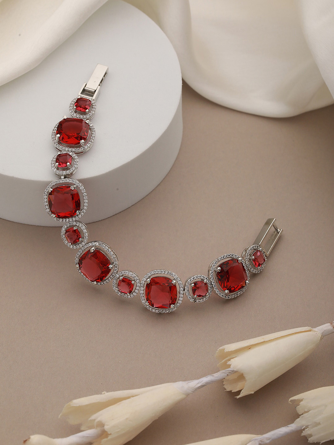 Saraf RS Jewellery Women Silver-Plated Cubic Zirconia Wraparound Bracelet