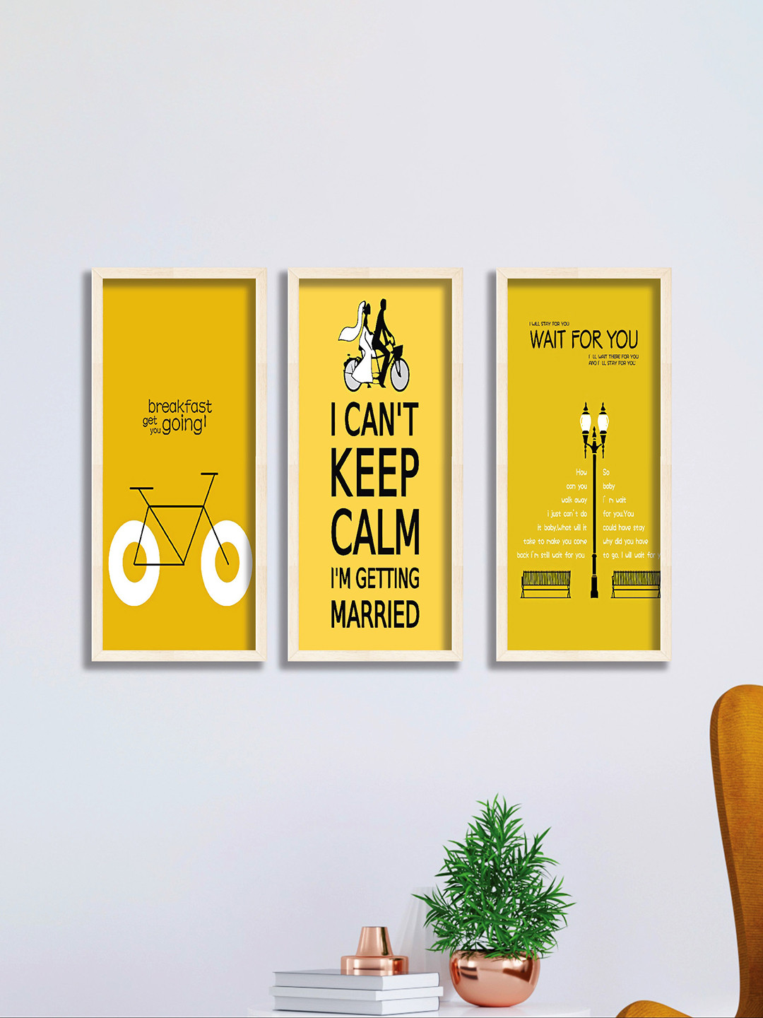 SAF Black & Yellow 3 Pieces Motivational Quotes Painted Framed Wall Art