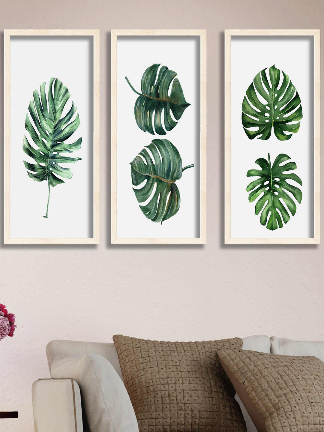 SAF Tropical Leaves Paper 3 Piece Wall Rectangle Paintings Wall Art - 16.5 x 7.5 In