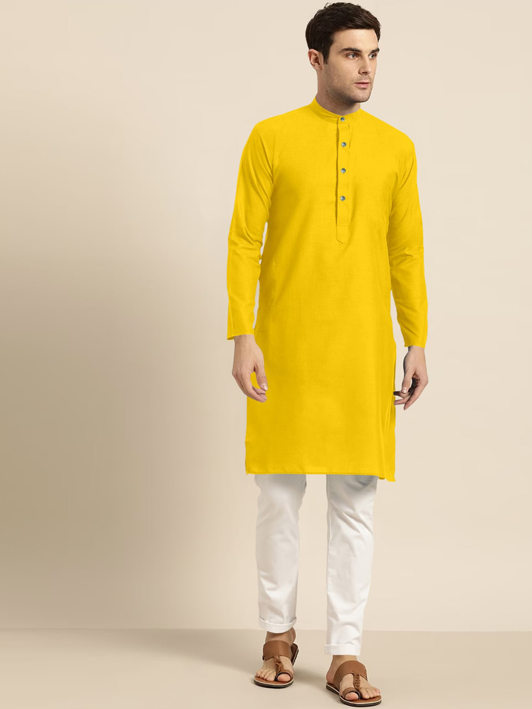 Shiv Leela Band Collar Pure Cotton Straight Kurta with Pyjamas