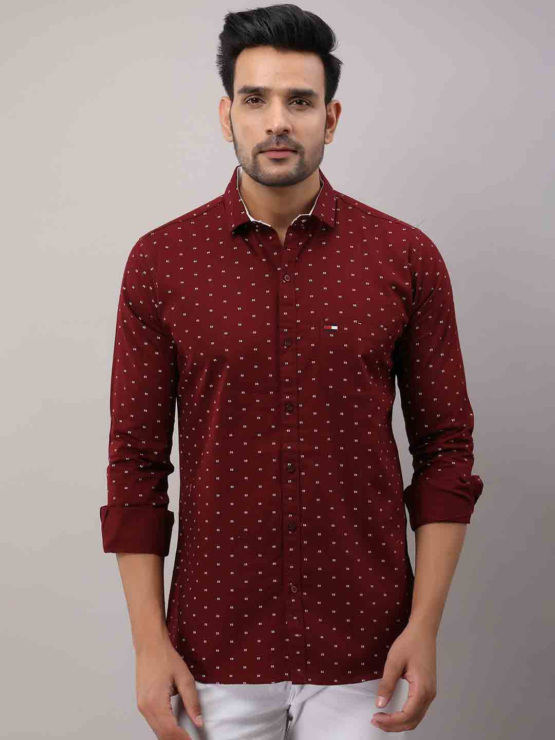 SURHI Men Maroon Smart Micro Ditsy Printed Casual Shirt
