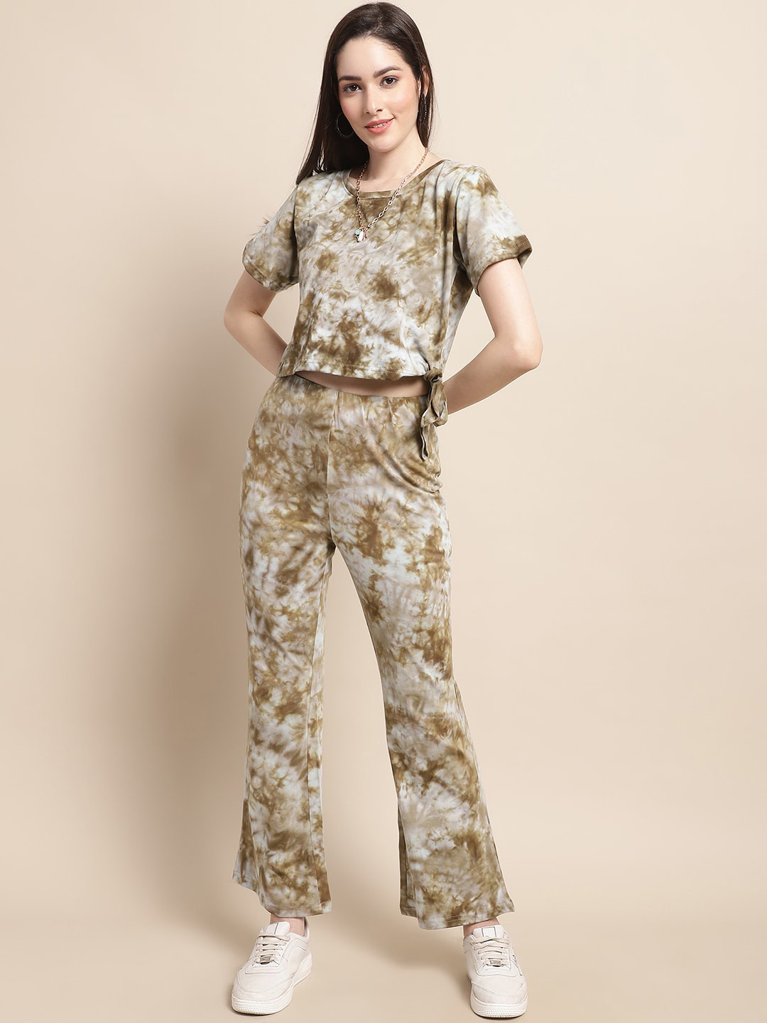 Claura Brown Tie & Dye Top With Trouser