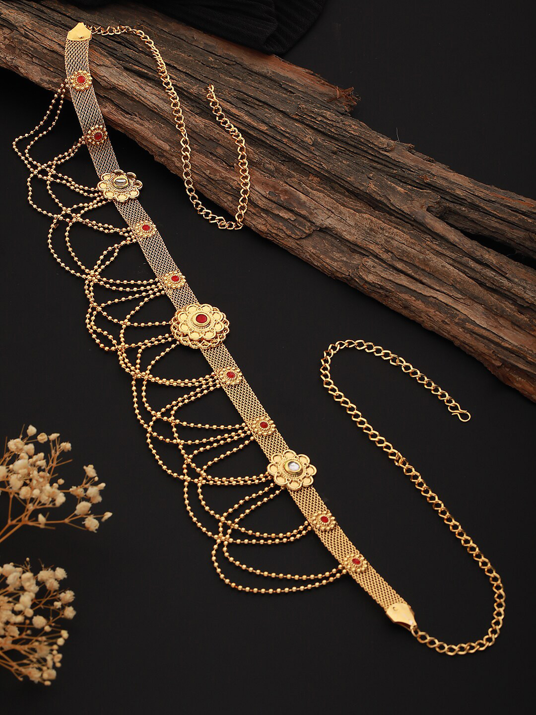 Saraf RS Jewellery Gold-Plated CZ Studded Waistchain