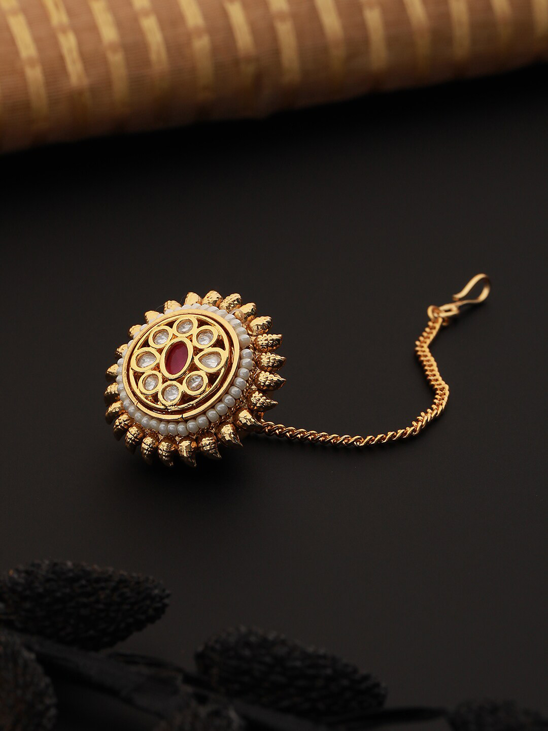 Saraf RS Jewellery Gold-Plated Kundan-Studded Borla Maang Tikka