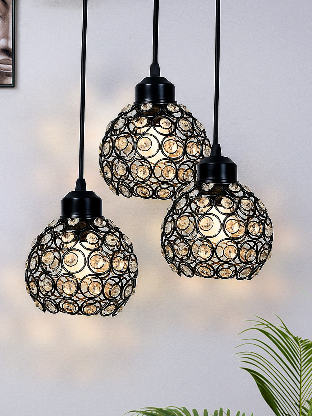 Homesake Black 3-Lights Round Cluster Chandelier Textured Hanging Pendant Lamp