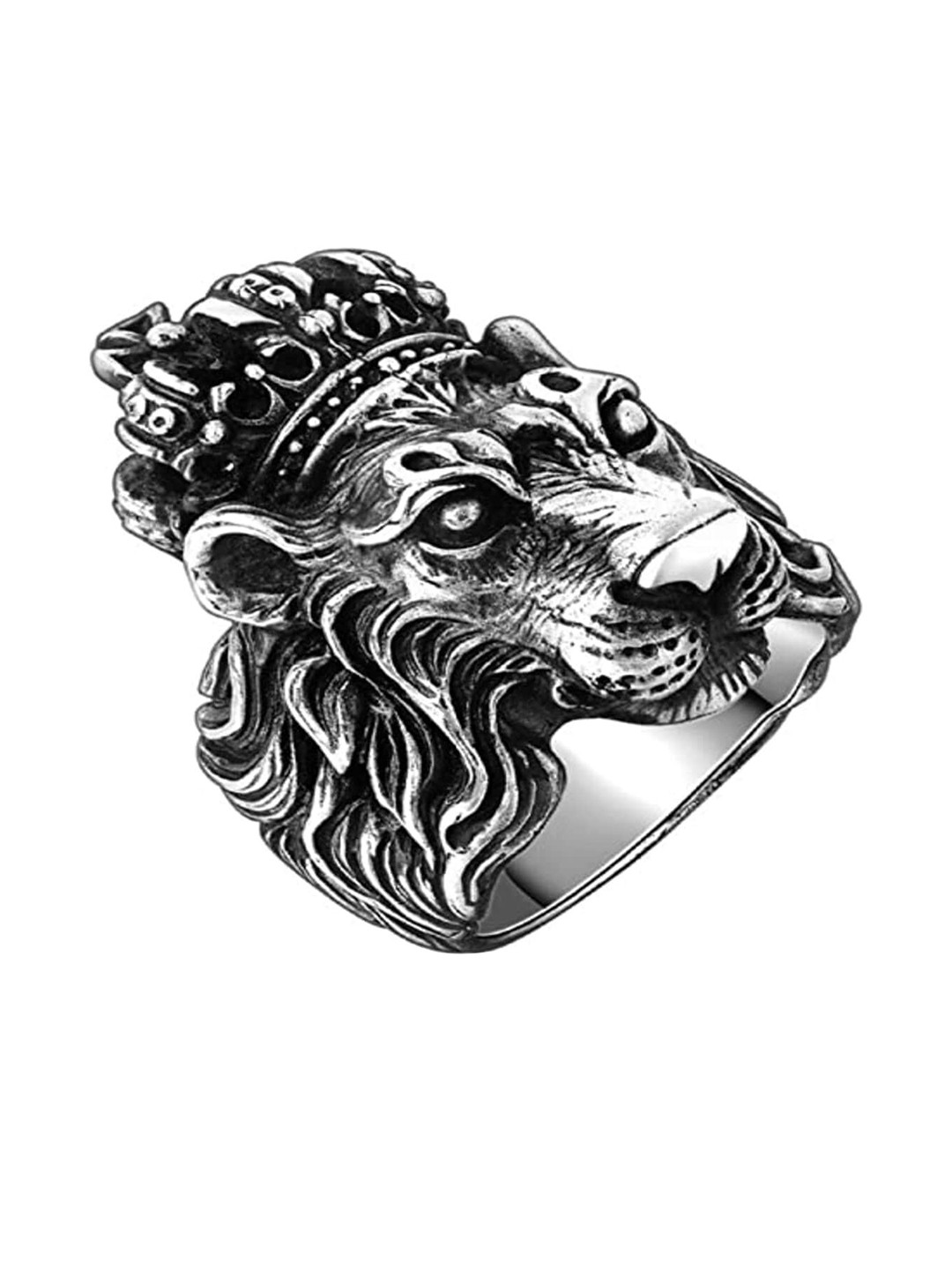 MEENAZ Men Silver-Plated Lion Oxidised Finger Ring