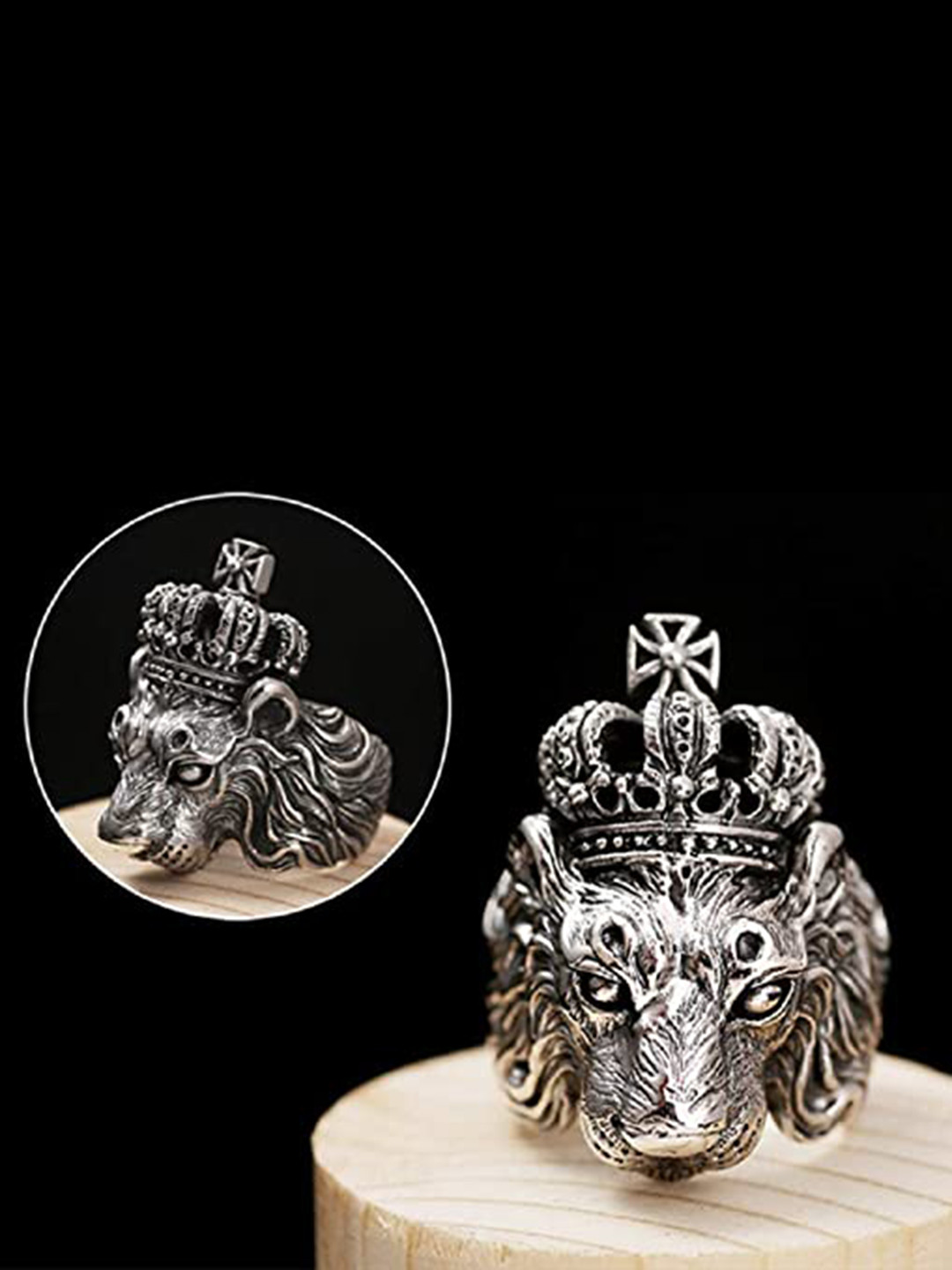 MEENAZ Oxidised Silver-Plated Textured Lion Shaped Finger Ring