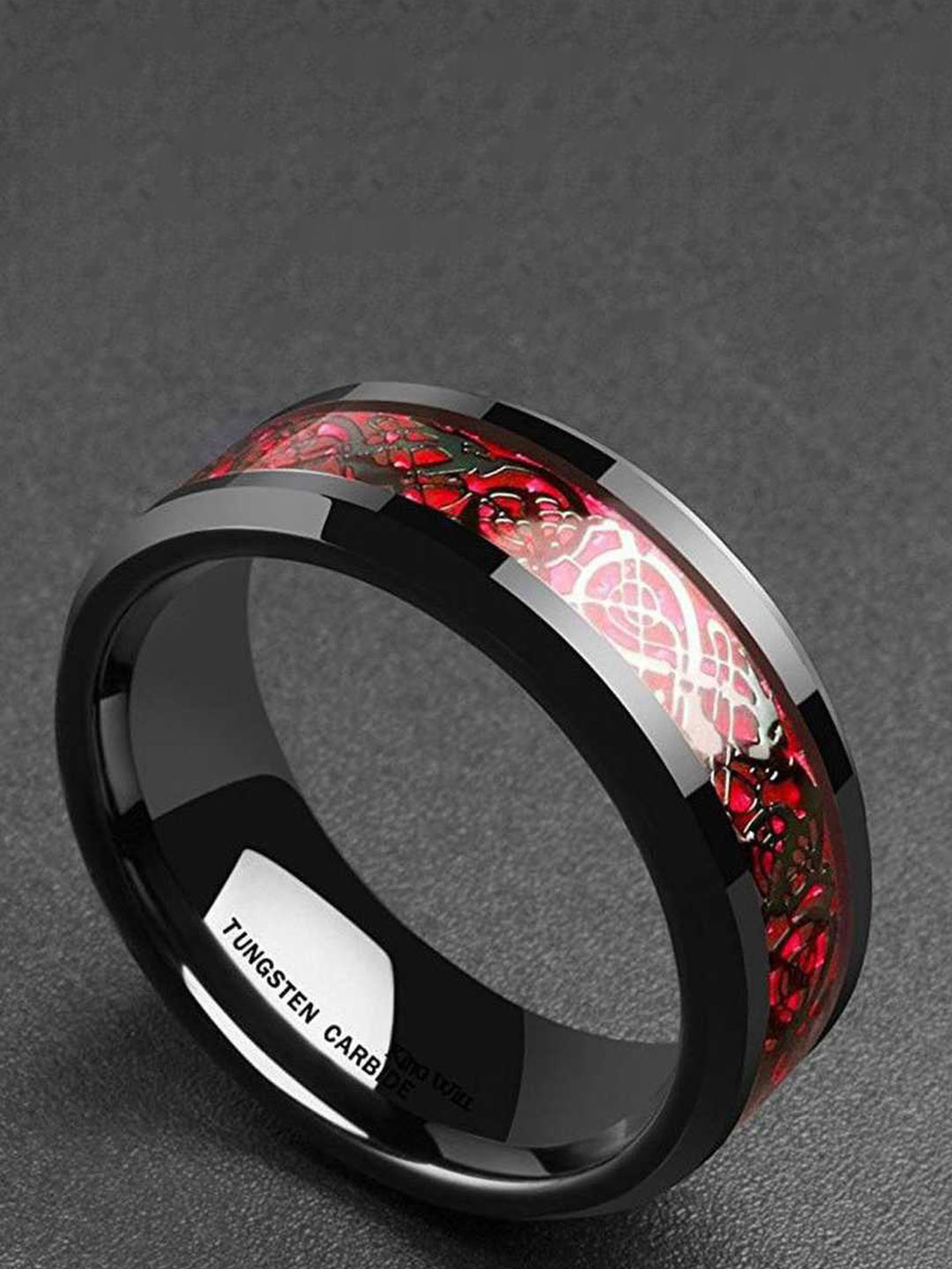 MEENAZ Men Pack Of 2 Silver-Plated Dragon Design Enameled Stainless Steel Finger Ring