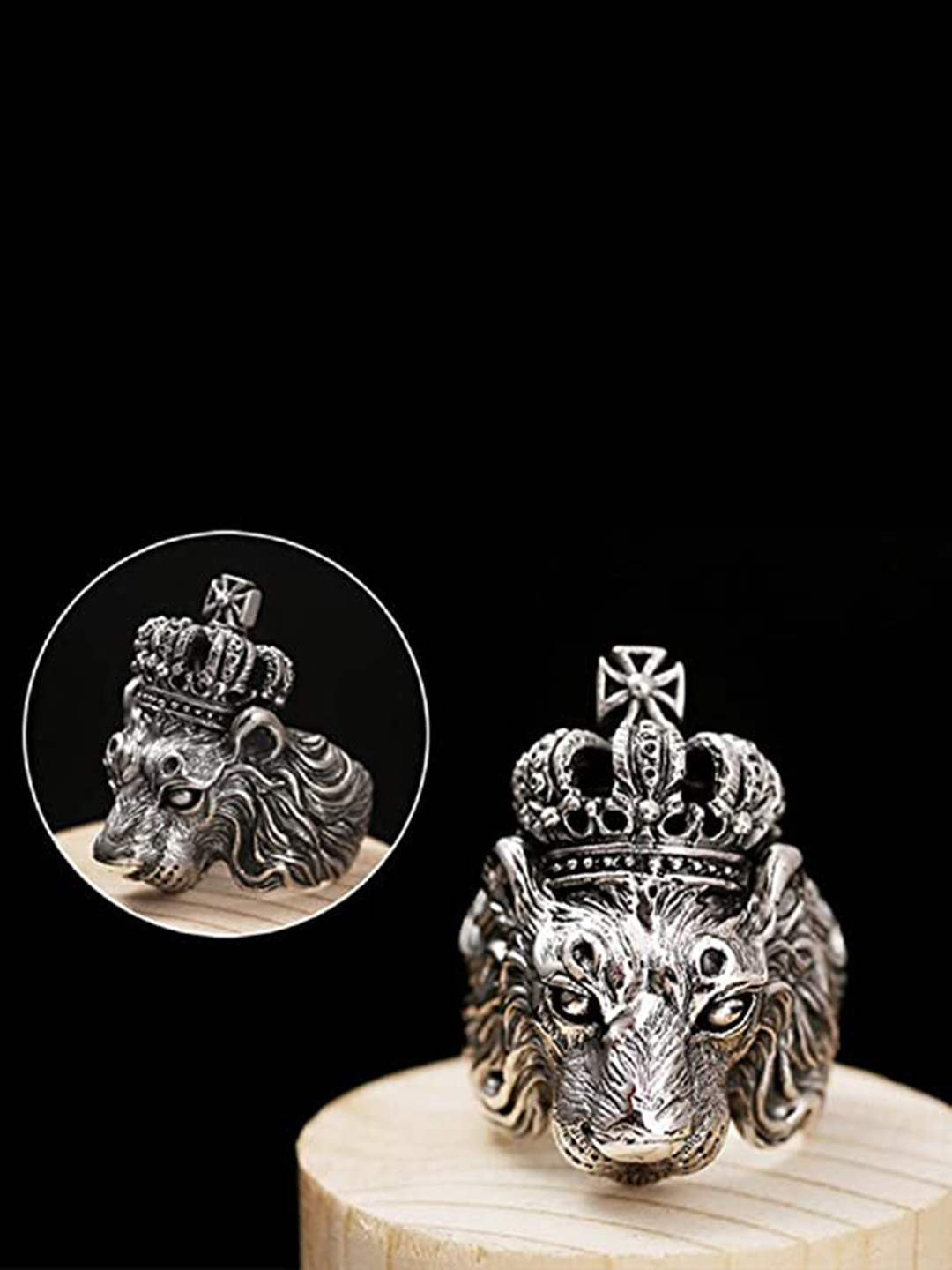 MEENAZ Men Silver-Plated Lion Oxidised Finger Ring