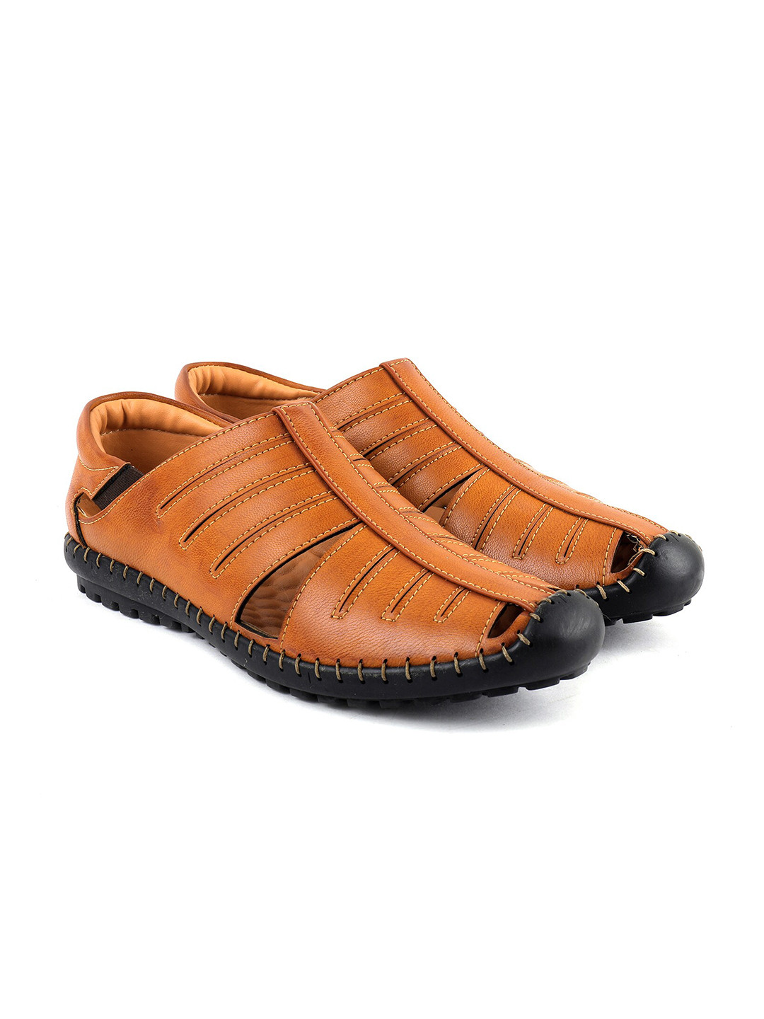 BRATVA Men Textured Laser-Cuts Fisherman Sandals