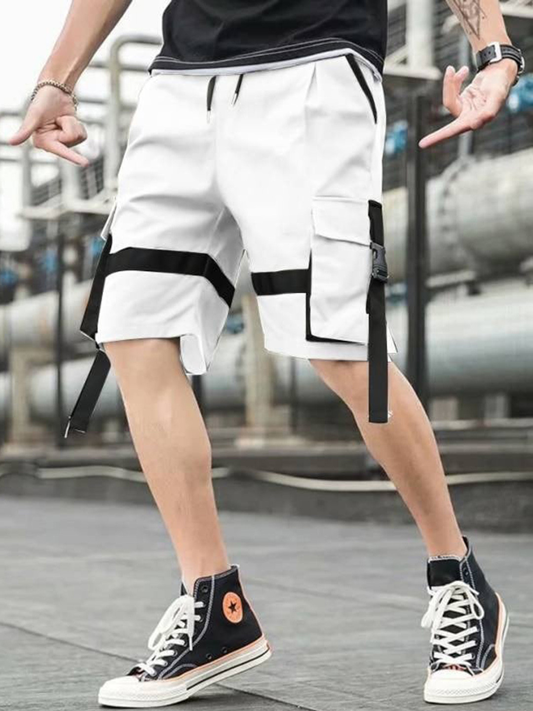 PLUS 91 Men Cargo Styles Mid-Rise Shorts