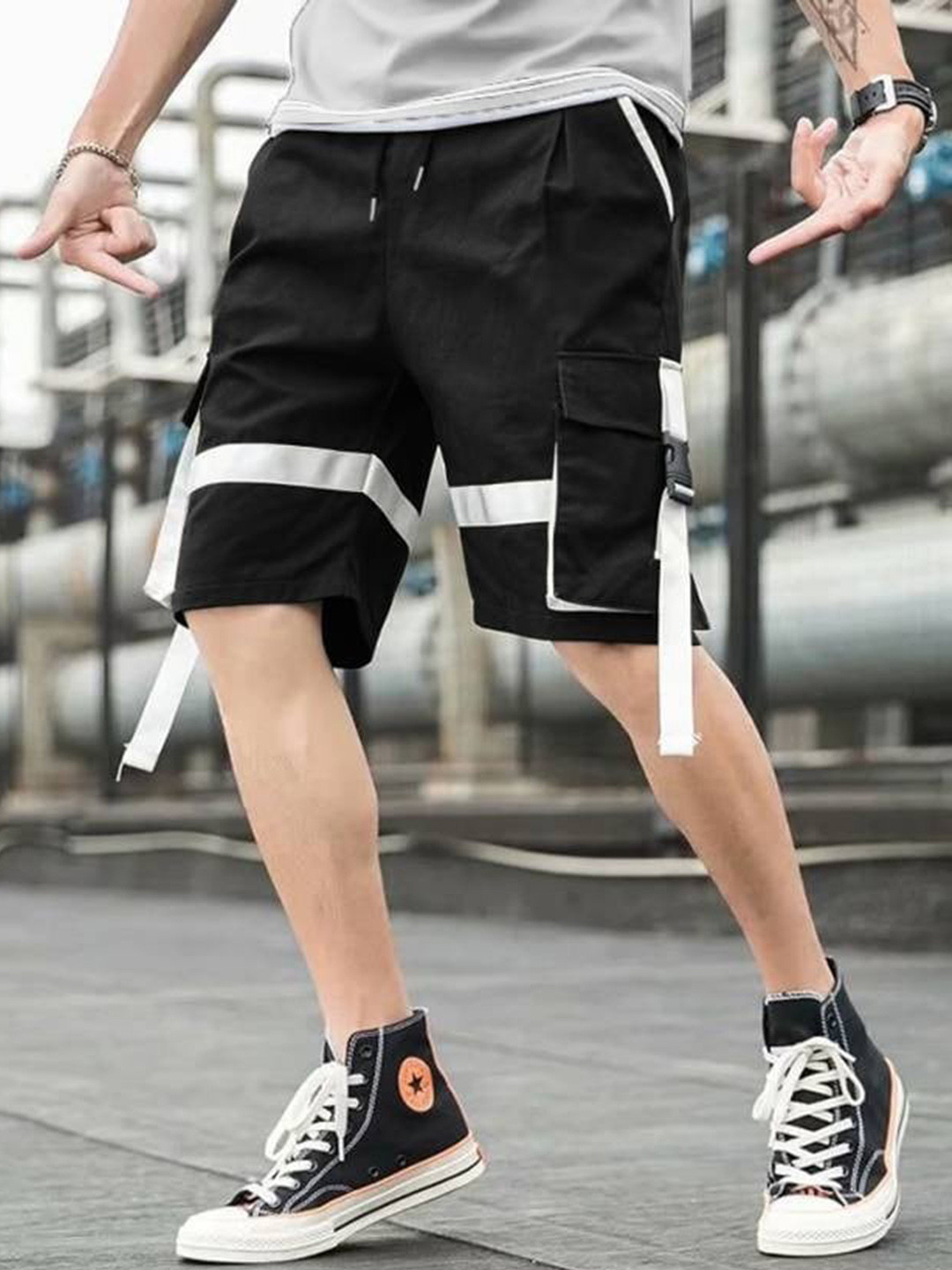 PLUS 91 Men Cargo Styles Mid-Rise Shorts