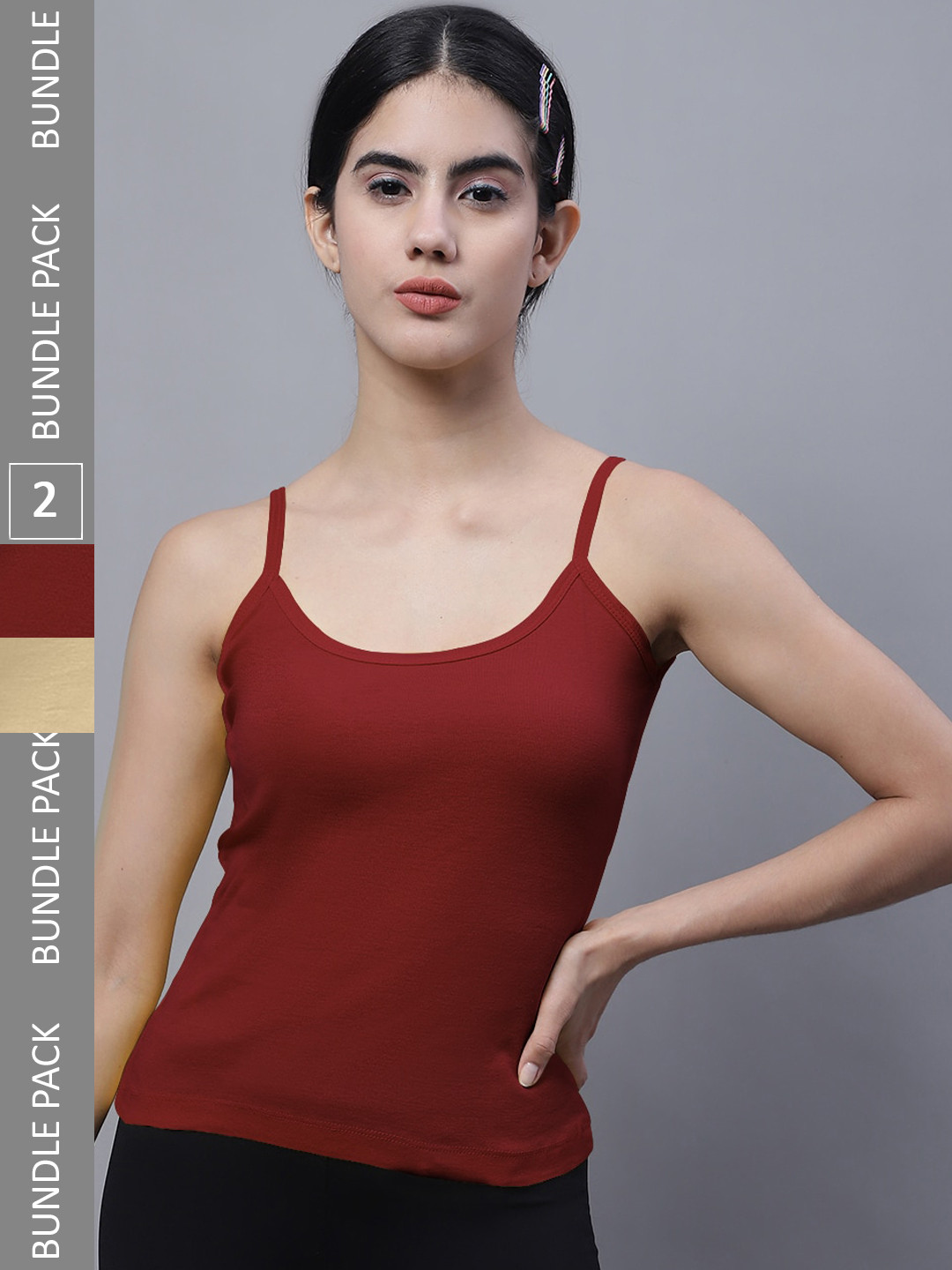 FBAR Pack Of 2 Ribbed Pure Cotton Bio-Wash U-Neck Camisole