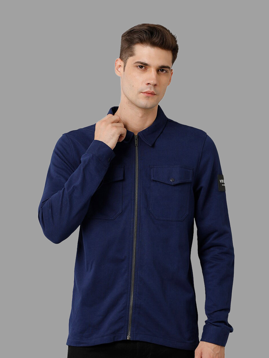Voi Jeans Shirt Collar Front-Open Sweatshirt