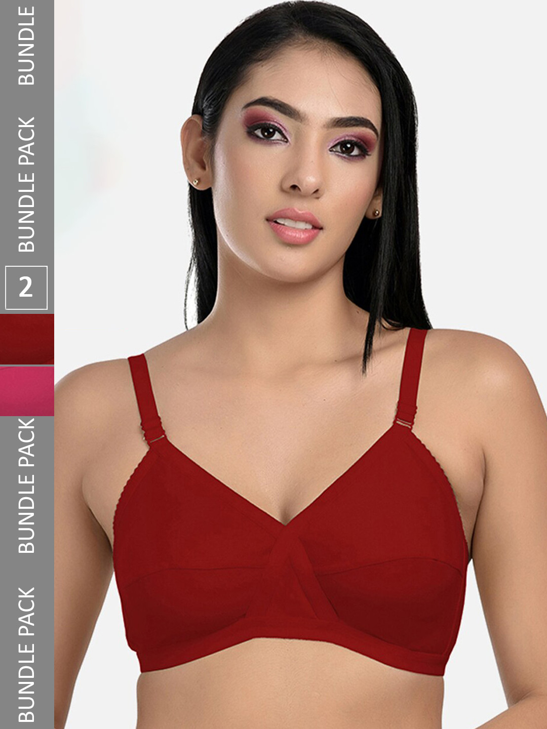 StyFun Pack of 2 All Day Comfort Full Coverage Bra LS_Cross_Bra_PinkMaroon_B