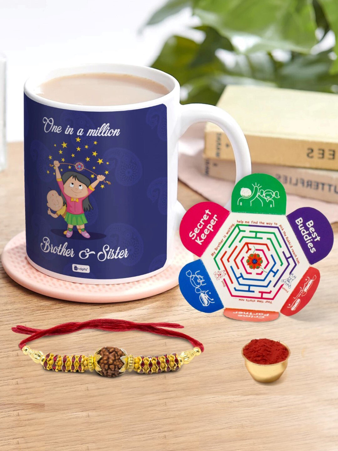 Indigifts One in a Million Siblings Printed Ceramic Coffee Mug With Rakhi