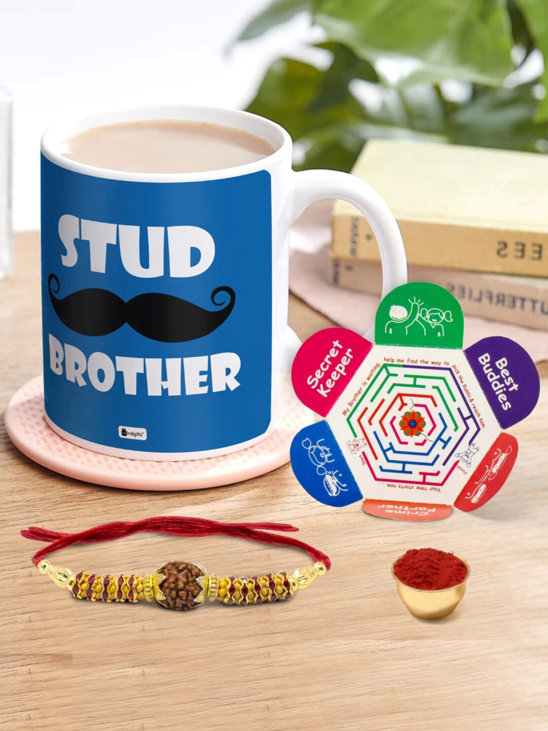 Indigifts Stud Brother Printed Ceramic Coffee Mug and Rakhi