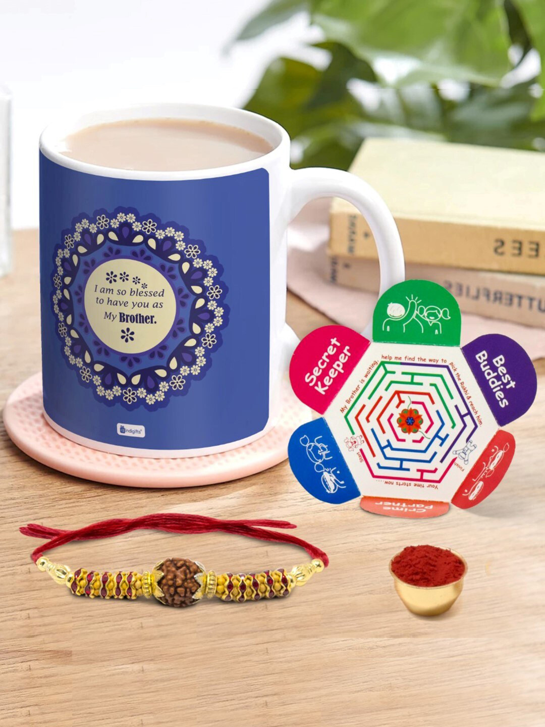 Indigifts Blue Bless to Have Bhaiya Printed Coffee Mug and Rakhi Gift Set