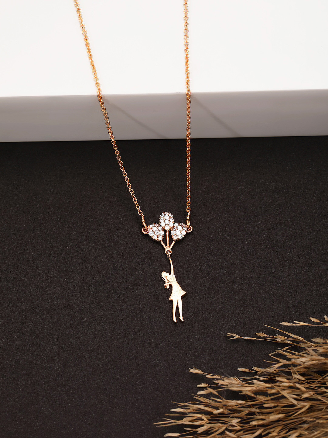 VOGUE PANASH Gold-Plated CZ-Studded Solitaire Girl Shaped Pendant With Chain