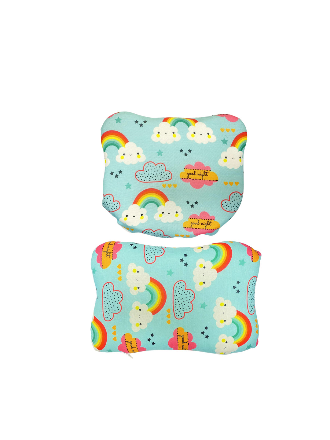 Sleepsia Rainbow Combo Blue Cartoon Characters Cotton Adjustable Set of 2 Medium Memory Foam Baby Pillow-4.5 x 27 x 22 cm