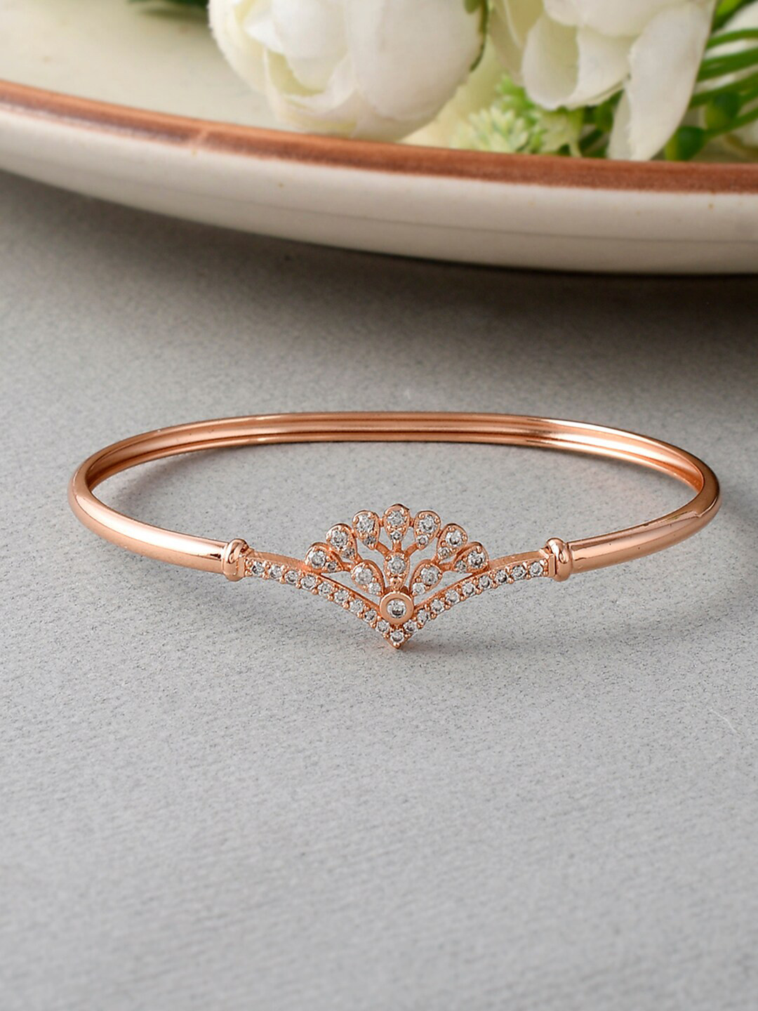 Voylla Women Brass Rose Gold-Plated CZ Elegance Round Cut Bangle-Style Bracelet