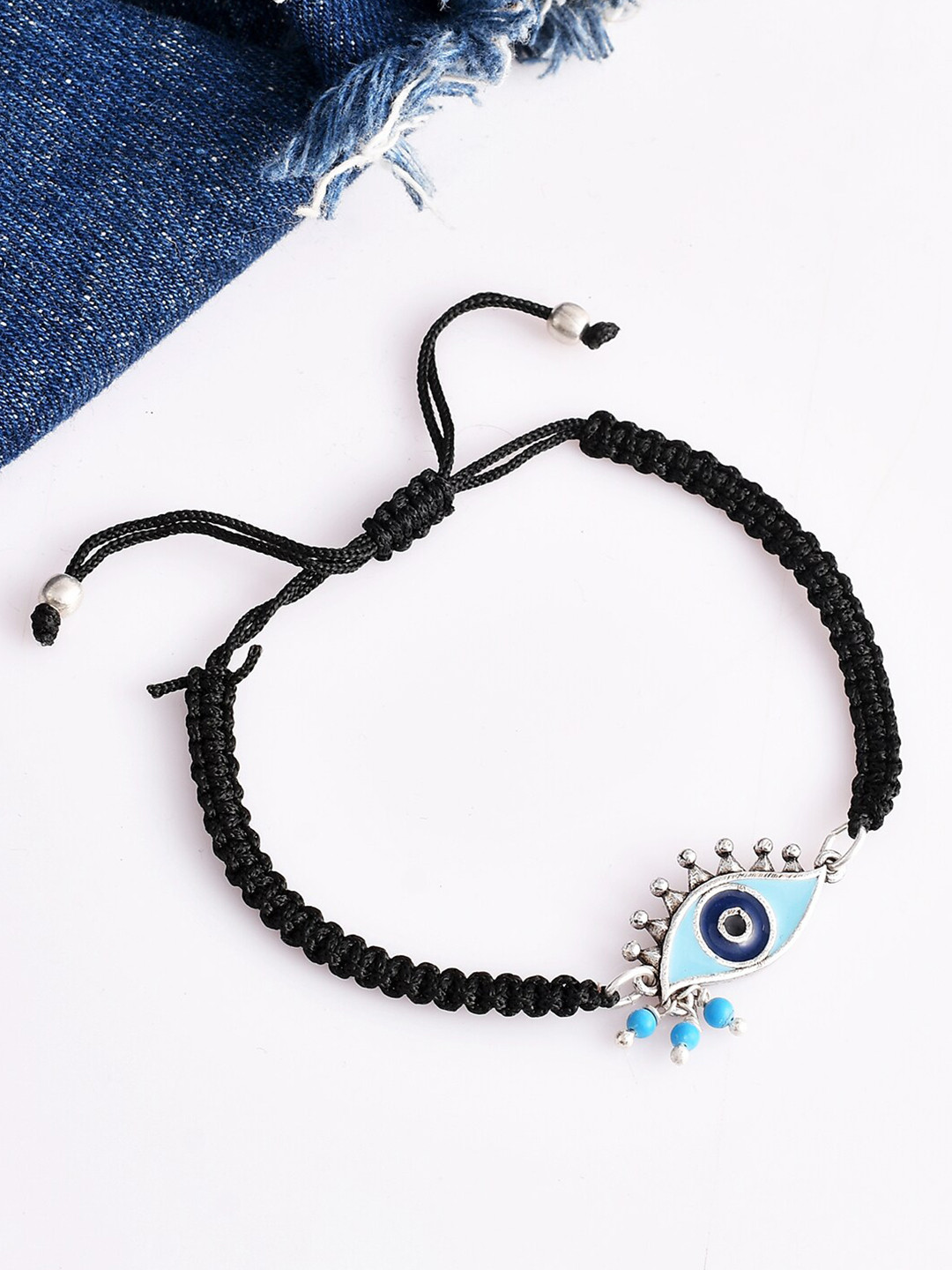 Voylla Silver-Plated Evil Eye Wraparound Oxidized Bracelet