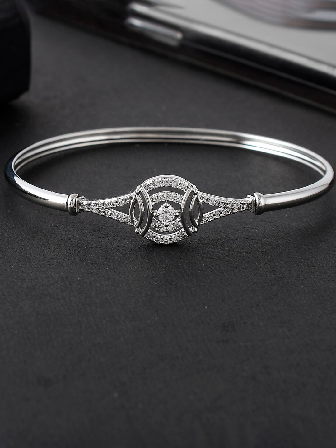 Voylla Women Brass Rhodium-Plated CZ Elegance Bangle-Style Bracelet