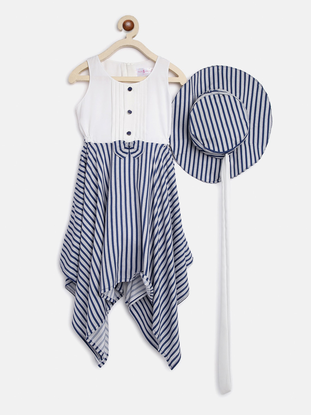 TALES & STORIES Girls Striped A-Line Dress with Cap