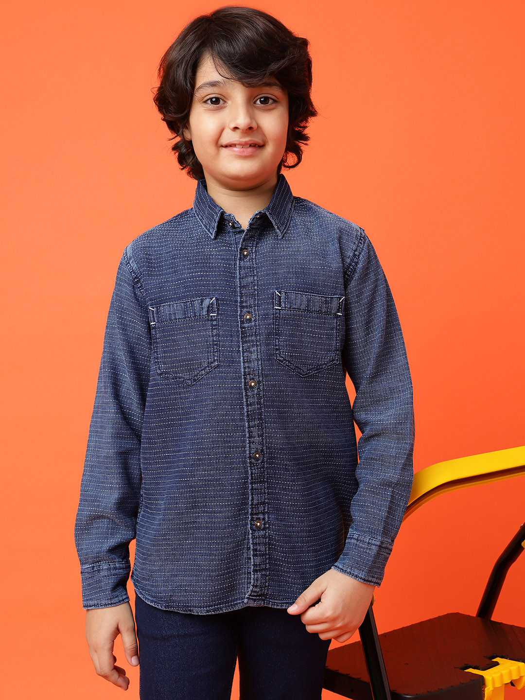 TALES & STORIES Boys Textured Self Design Pure Cotton Casual Shirt