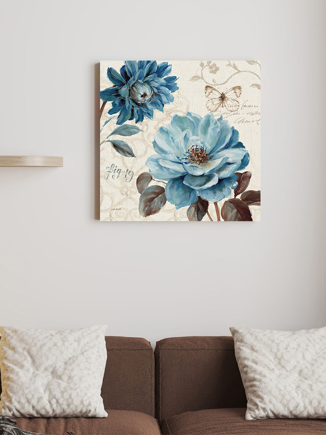 Art Street Blue & White Floral Flower Butterflies Printed Framed Wall Art
