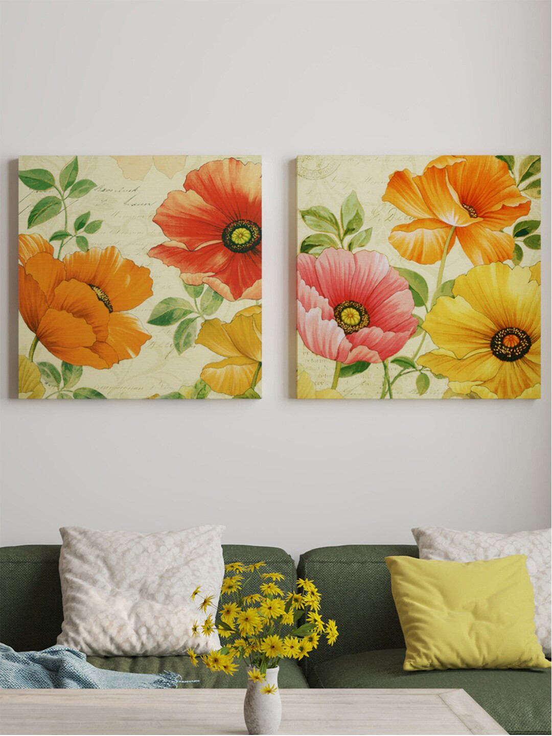 Art Street 2-Pcs Yellow & Red Flower Painting Wall Art