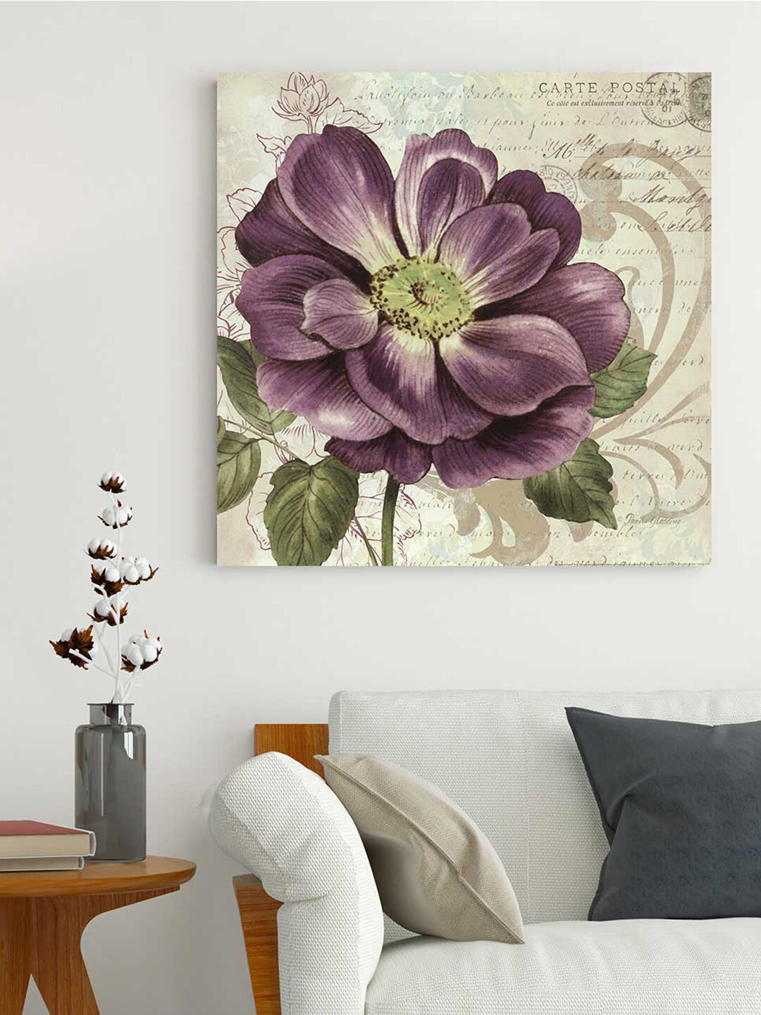 Art Street Violet & Beige Flower Canvas Printed Framed Wall Art